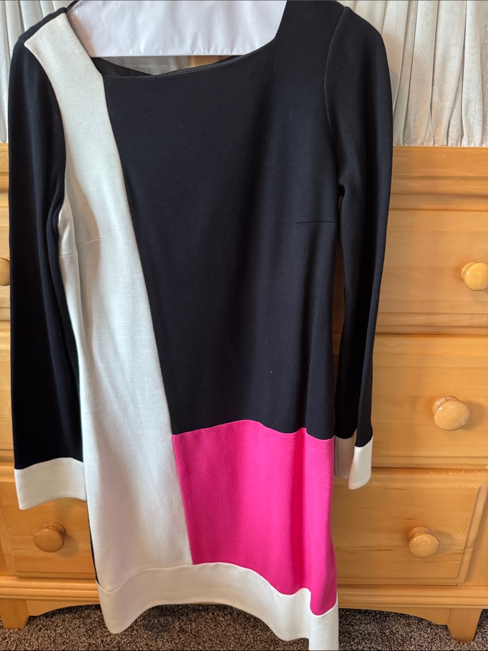 INC International Concepts Black, White & Hot Pink Colorblock Long Sleeve Dress